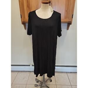 NWT Joan Vass Black Cotton Jersey Tshirt Short Sleeve Tunic Dress - Size 3X